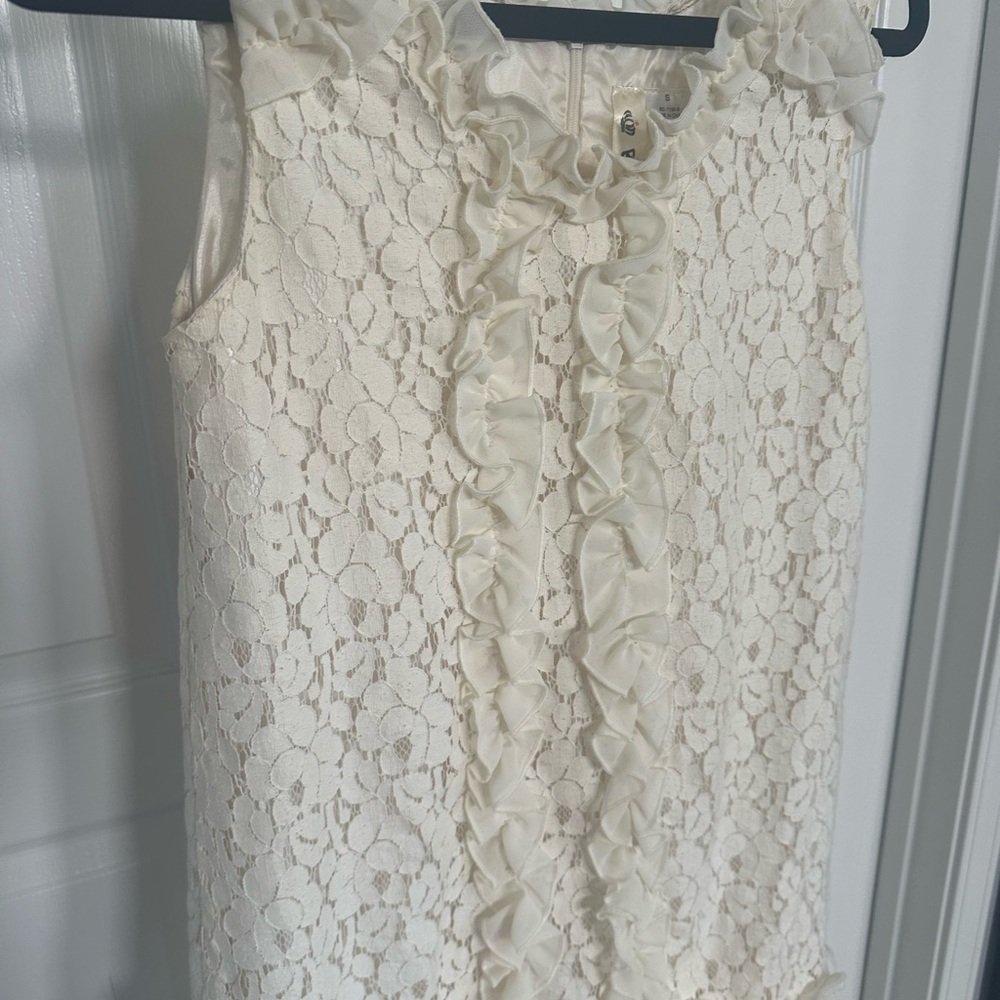 Elegant Cream Lace Dress with Ruffle Details